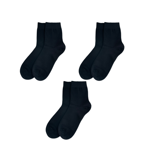 Organic Cotton Socks (Black, No Terry Cushion) x3 Pairs