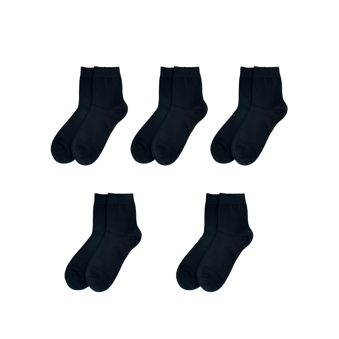 Organic Cotton Socks (Black, No Terry Cushion) x5 Pairs